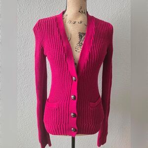 Y2K Mossimo Supply Co. XS Red 00% Cotton Cardigan V-Neck Sweater Top Preppy